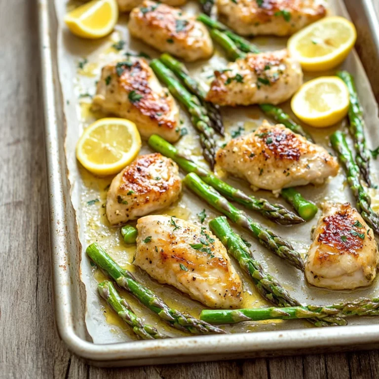 Sheet Pan Lemon Garlic Chicken & Asparagus with creamy glossy sauce and fresh herbs