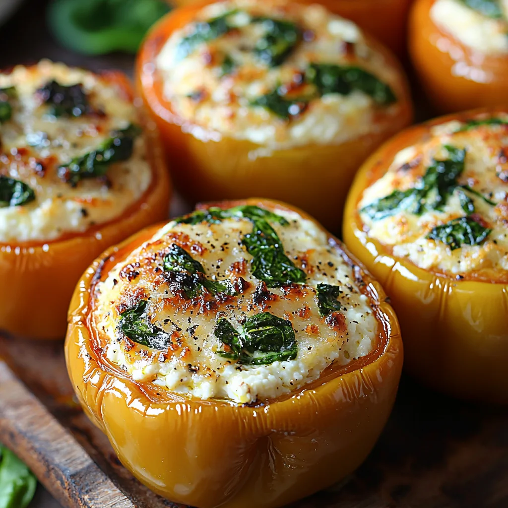 Vibrant Spinach Ricotta Stuffed Bell Peppers with creamy sauce and golden edges