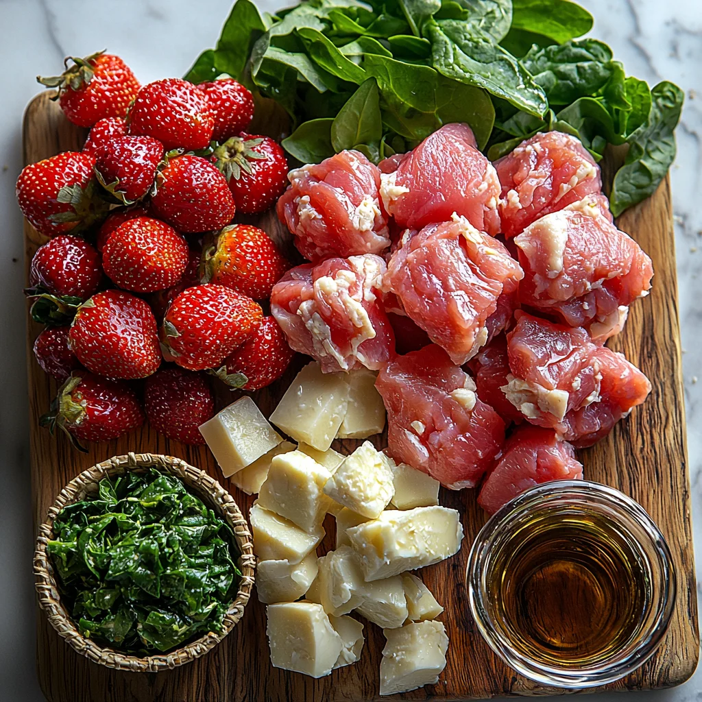 Strawberry Spinach Salad with Chicken featuring juicy strawberries and tender spinach leaves