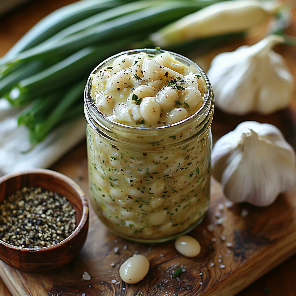 creamy butter beans with leeks in a white ceramic dish, golden edges with glossy sauce and fresh herbs