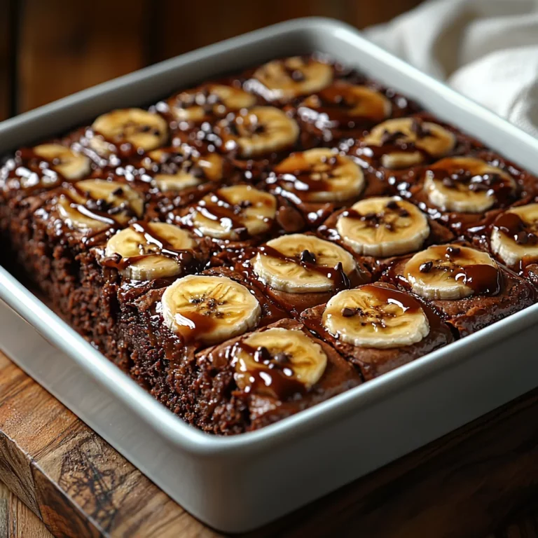 Moist banana bread brownies with crackly sugar crust and chocolate drizzle on a white ceramic plate