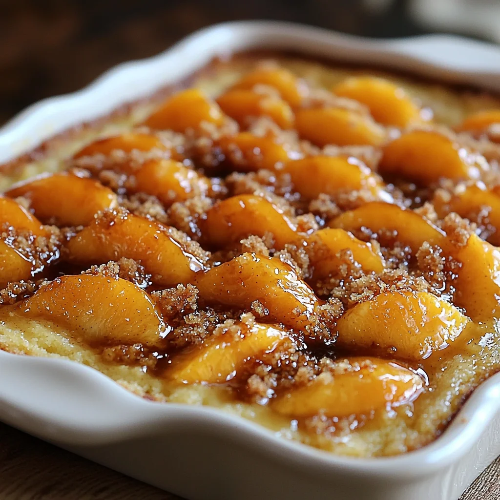 warm brown sugar peach cake with caramelized edges and juicy peach slices peeking through golden crust