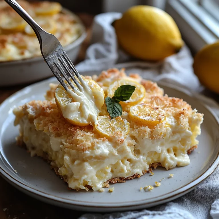 golden lemon cream cheese dump cake in a white ceramic dish with creamy glaze and fresh lemon zest