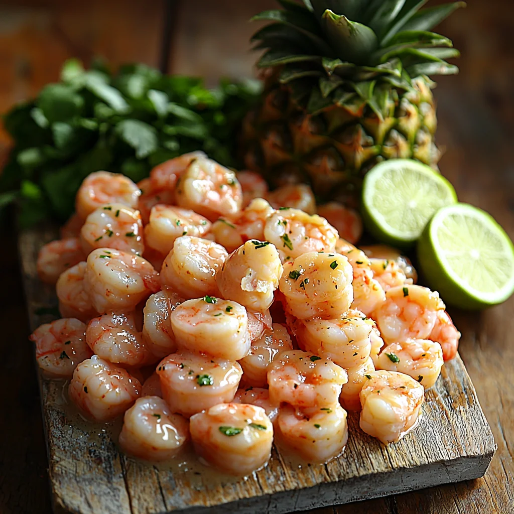 fresh pineapple chunks and raw shrimp ready for making sweet chili pineapple shrimp, vibrant colors and natural lighting
