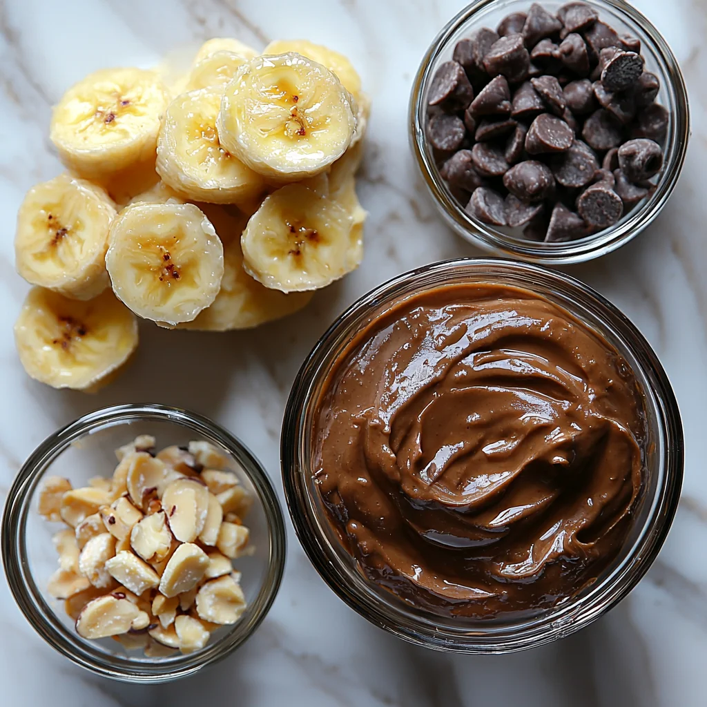 Fresh banana slices and melted dark chocolate dripping from spoon for frozen chocolate banana bites recipe