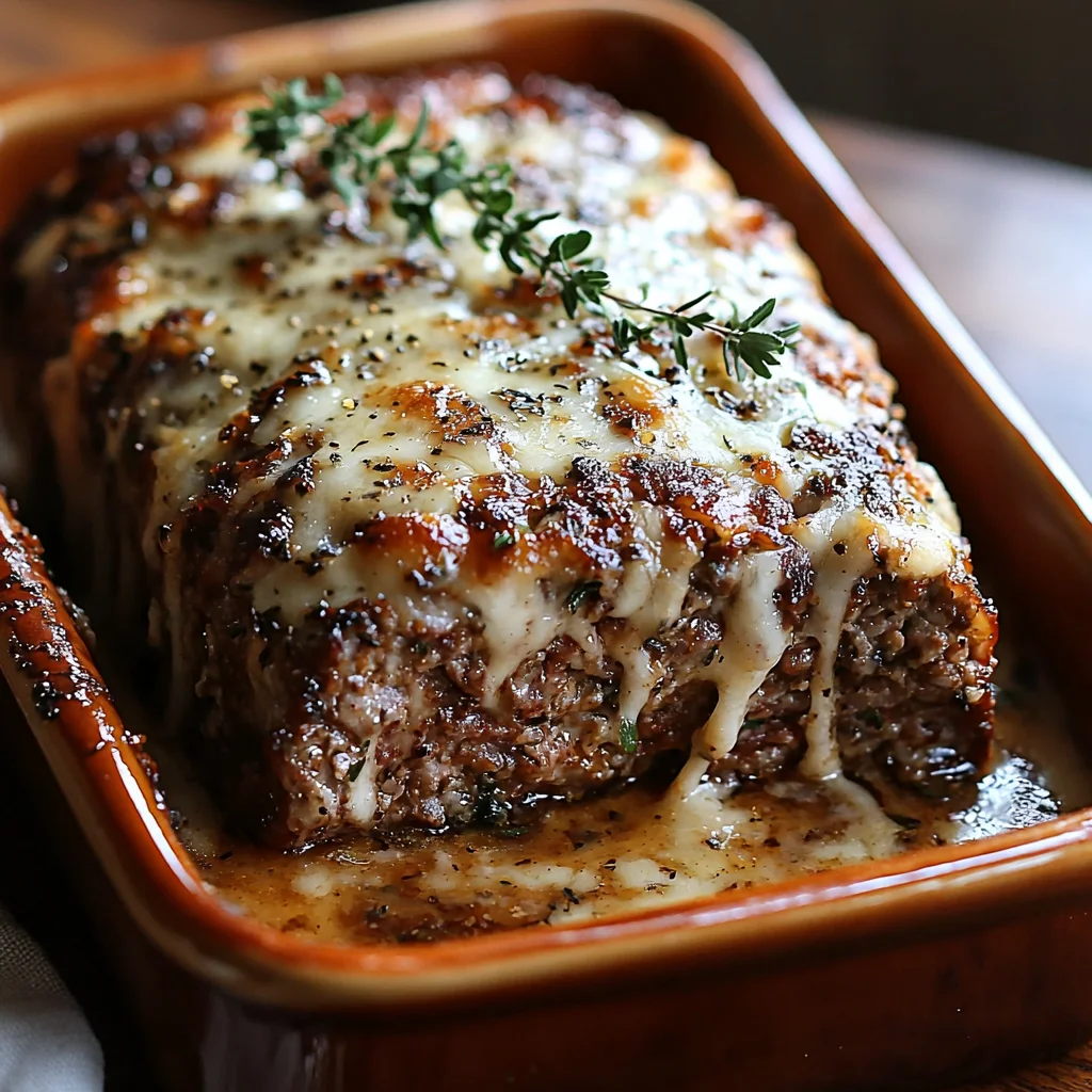 Garlic Parmesan Meatloaf served at the dinner table