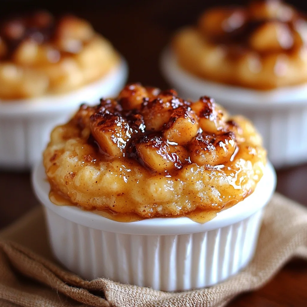 Golden homemade peach cobbler muffins with crumbly tops and visible peach chunks in white ceramic baking dish