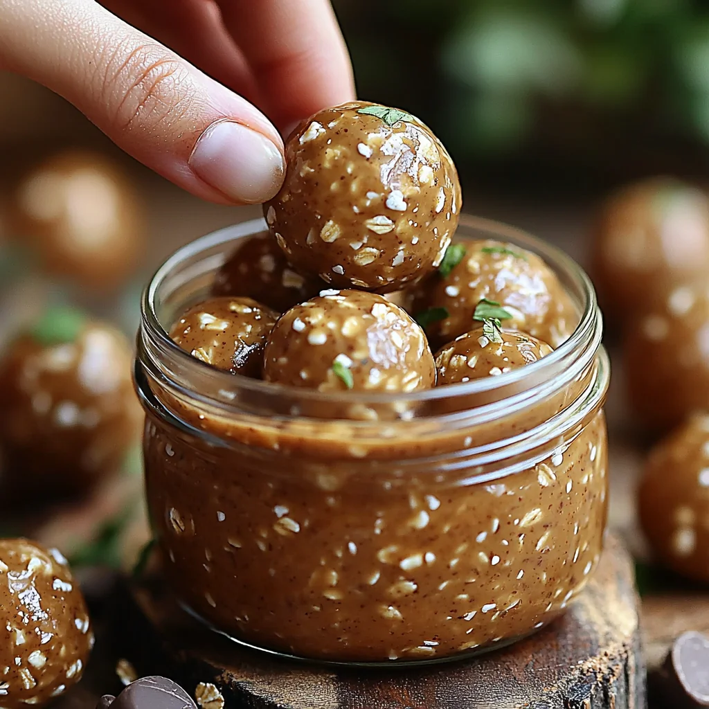 close-up of golden no-bake peanut butter protein balls coated in creamy peanut butter glaze with visible oat texture