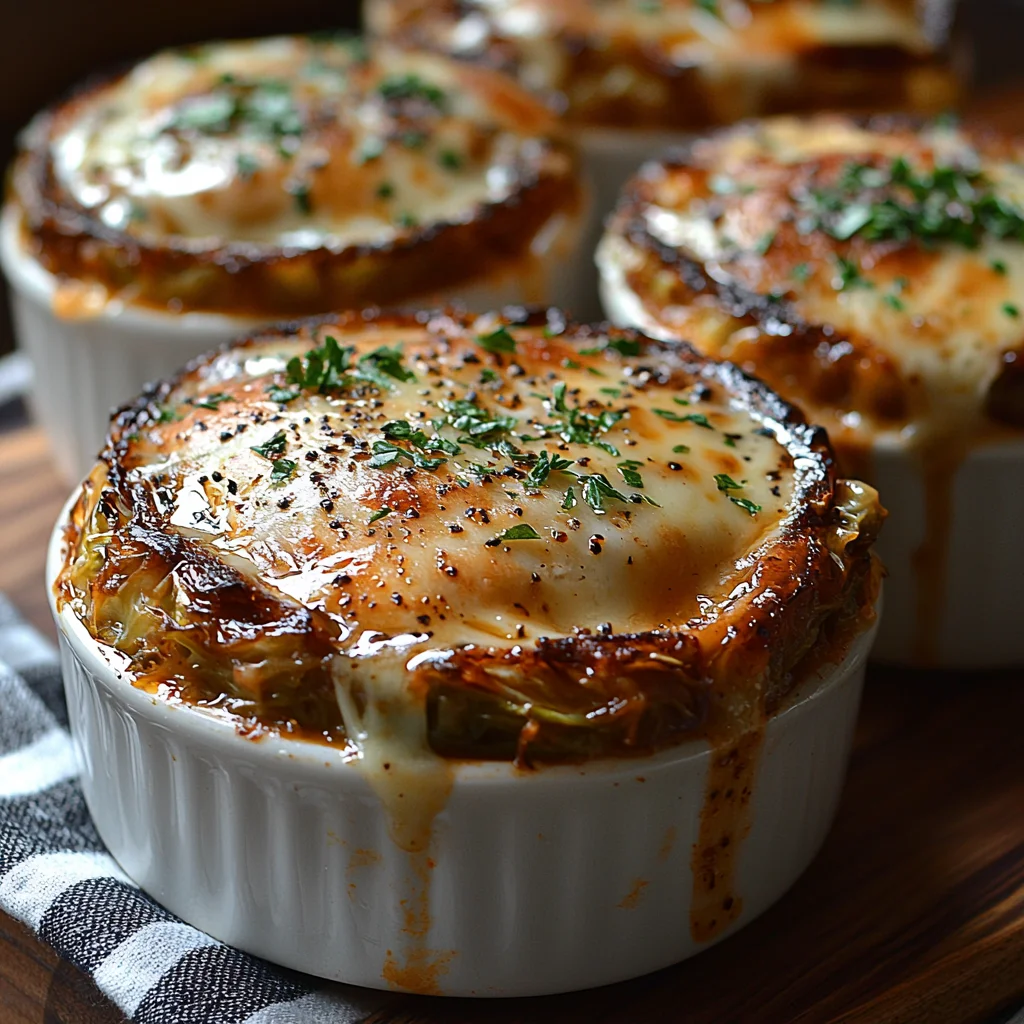 Golden oven-baked cabbage burgers with melted cheese and caramelized edges in white ceramic baking dish