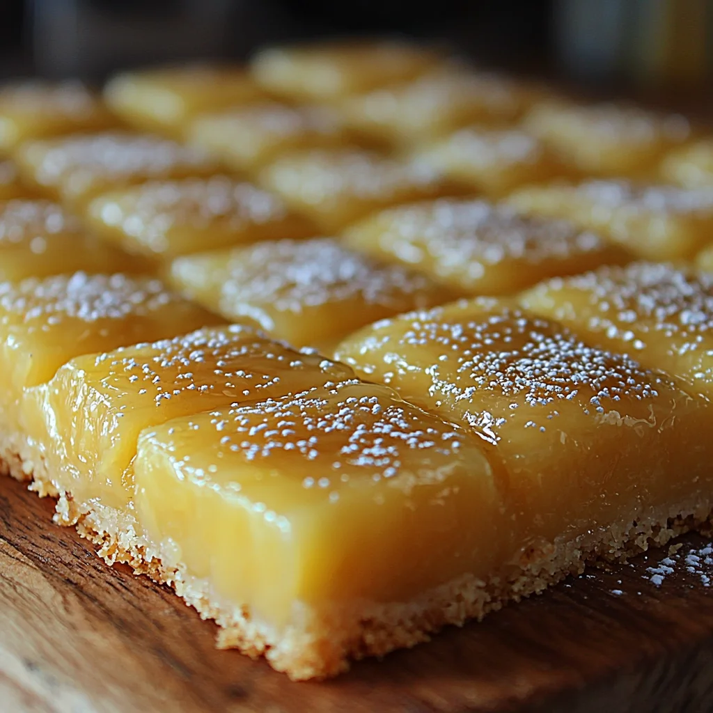 Perfect homemade lemon bars with thick creamy lemon curd filling and golden buttery shortbread crust dusted with powdered sug