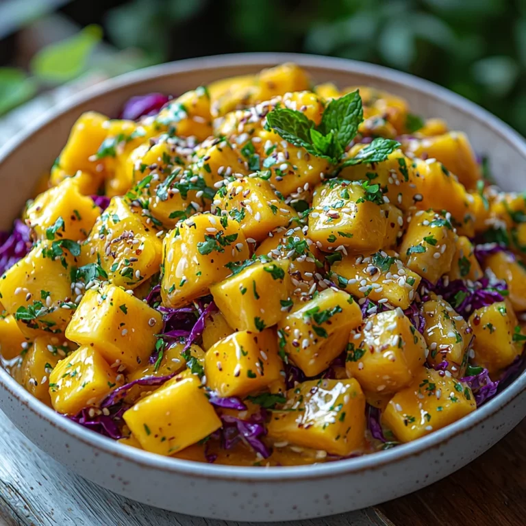 creamy mango slaw with fresh cabbage, shredded carrots, and vibrant cilantro in a white ceramic bowl