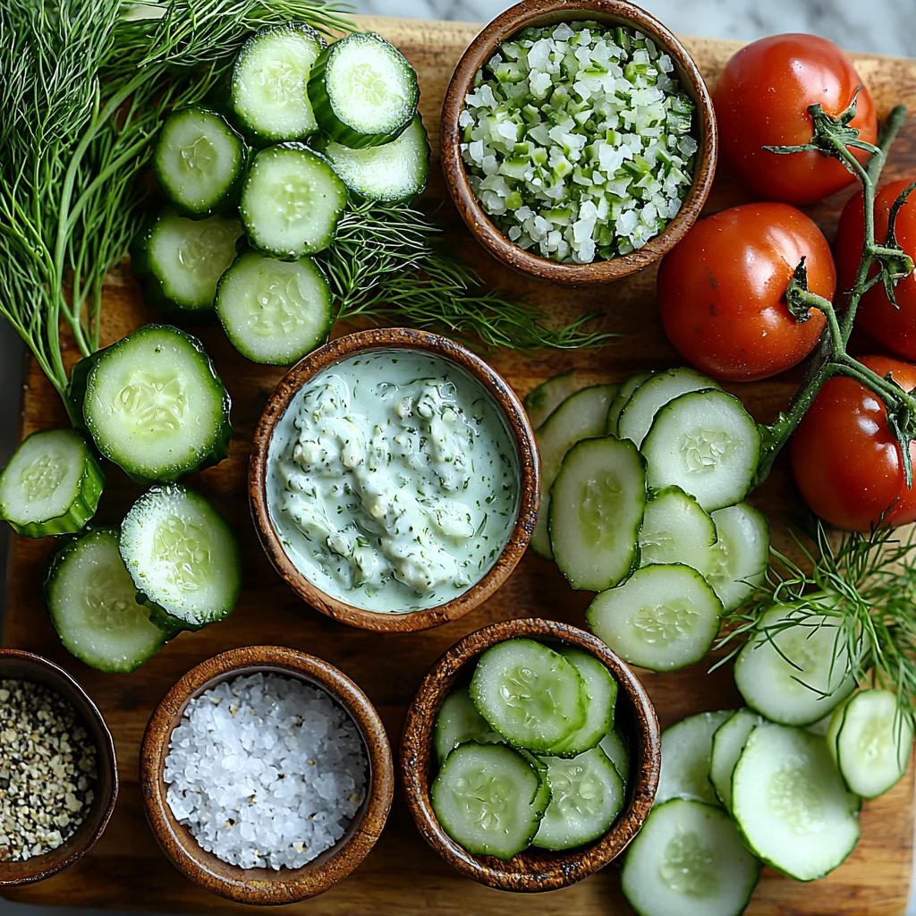 Fresh cucumber slices with creamy dressing and herbs for summer weight loss salad recipe